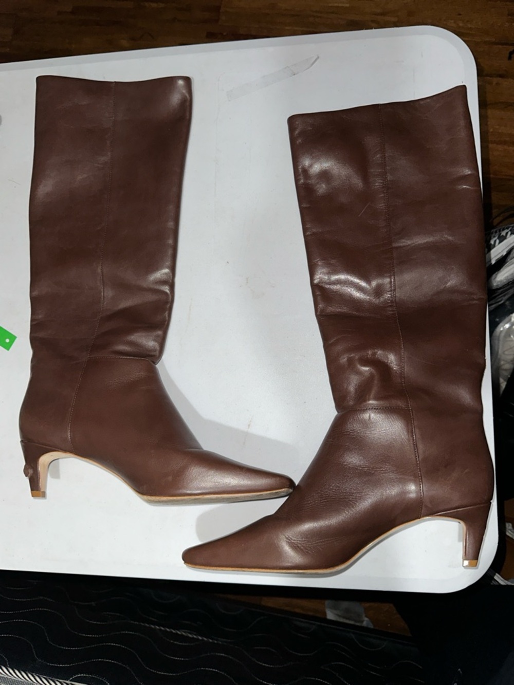 Reformation Brown Leather Knee-High Pointed-Toe Boots